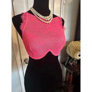 Victoria's Secret Pink Floral Lace High Neck Unlined Bra 32D EUC